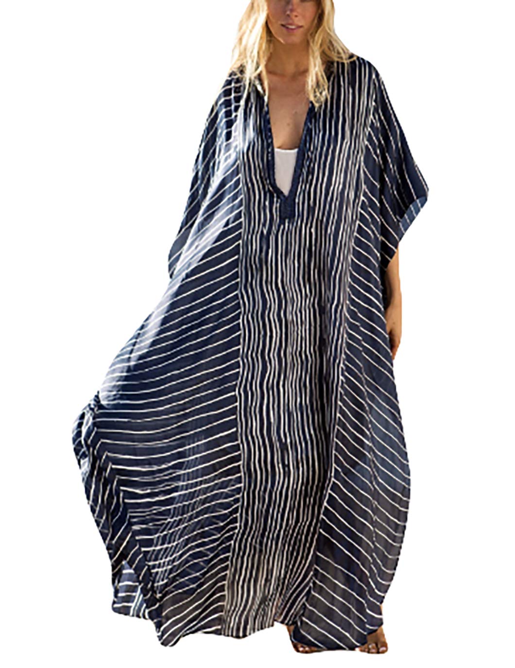 Eddoyee Women's Chiffon Loose Kaftan Dress - Beach Cover Up, Swimsuit Cover, Summer Boho Maxi Dress for Pool Party, Vacation & Resort Wear