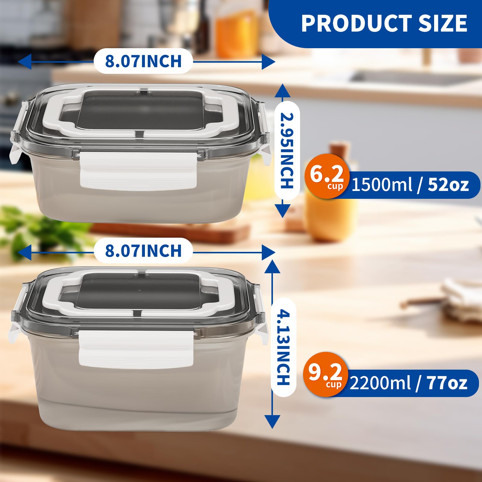Airtight Food Storage Containers Set with Lids - 1.5qt & 2.2qt BPA-Free Leakproof Kitchen Containers for Meal Prep, Pantry Organization & Freezer/Dishwasher/Oven Safe - Perfect for Leftovers, Bulk Food Storage & Home Organization