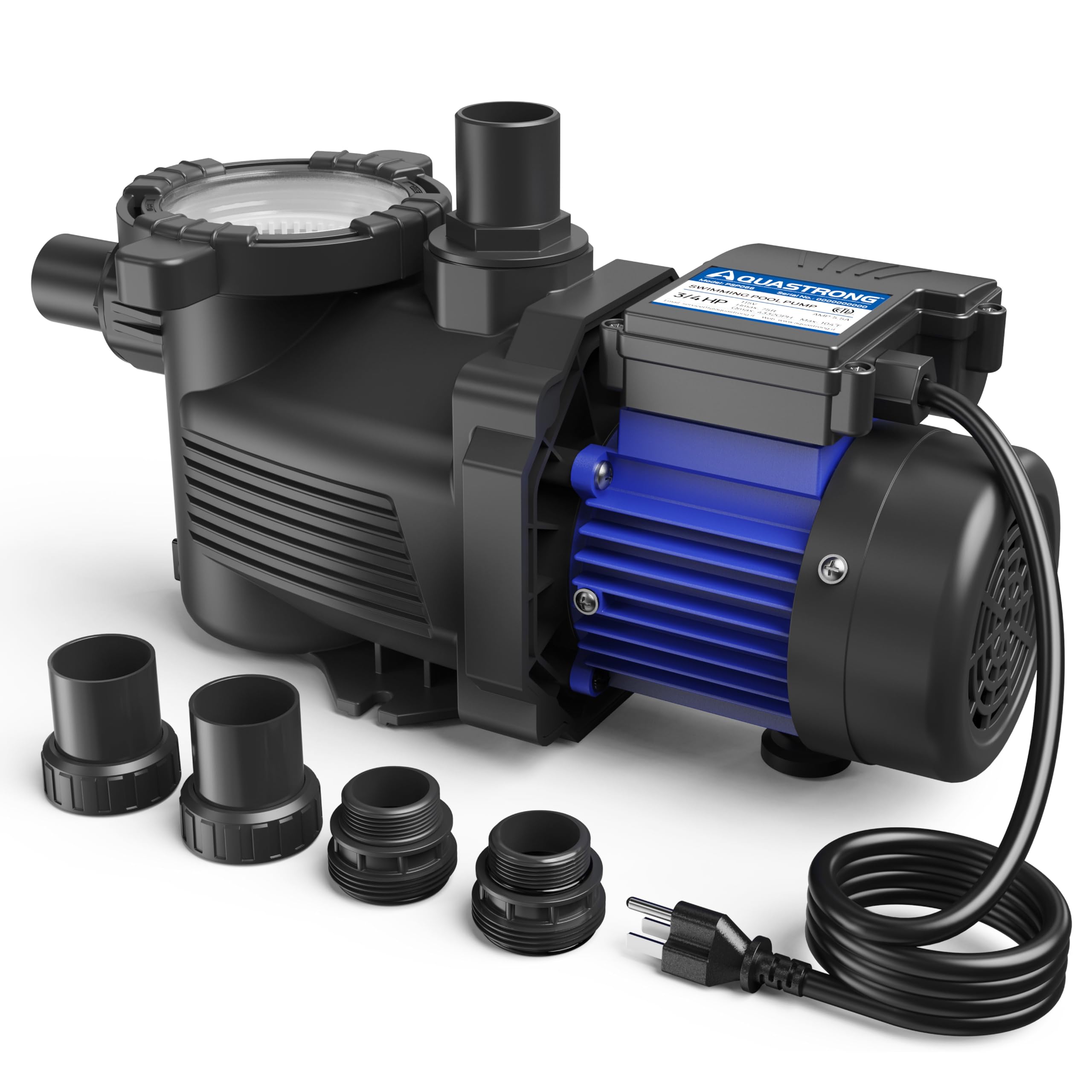 AQUASTRONG 3/4 HP High Performance Above Ground Pool Pump - 115V, 4332 GPH Flow Rate, 1.25