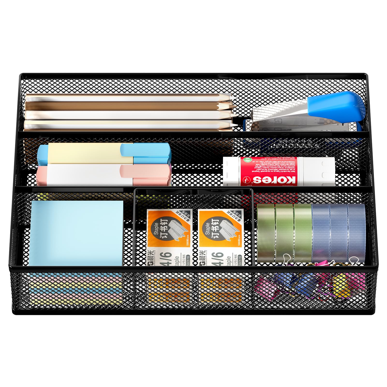 Metal Mesh Drawer Organizer - Desk Drawer Dividers & Pen Organizer for Office, Kitchen, Bathroom | Black Tray Box Accessories for Desktop Storage & Organization