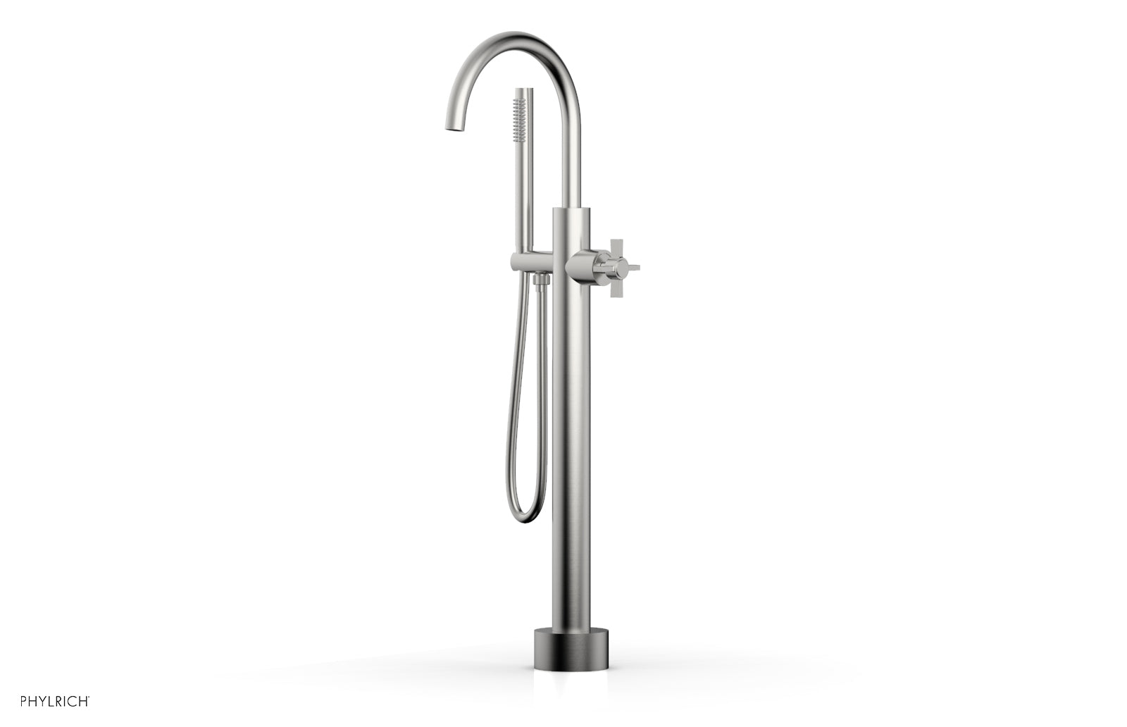 BASIC Low Floor Mount Tub Filler with Cross Handle and Hand Shower - D132 44 03 - Perfect for Modern Bathroom Renovations and Spa-Like Showers