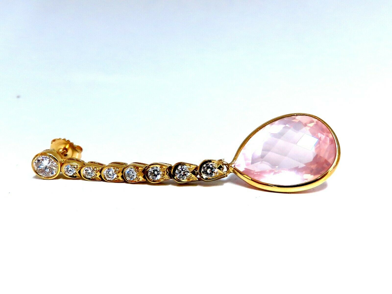 36.34ct Natural Rose Quartz Diamond Dangle Earrings 14K Gold - Elegant Pink Gemstone Jewelry for Women, Perfect for Weddings, Parties & Special Occasions