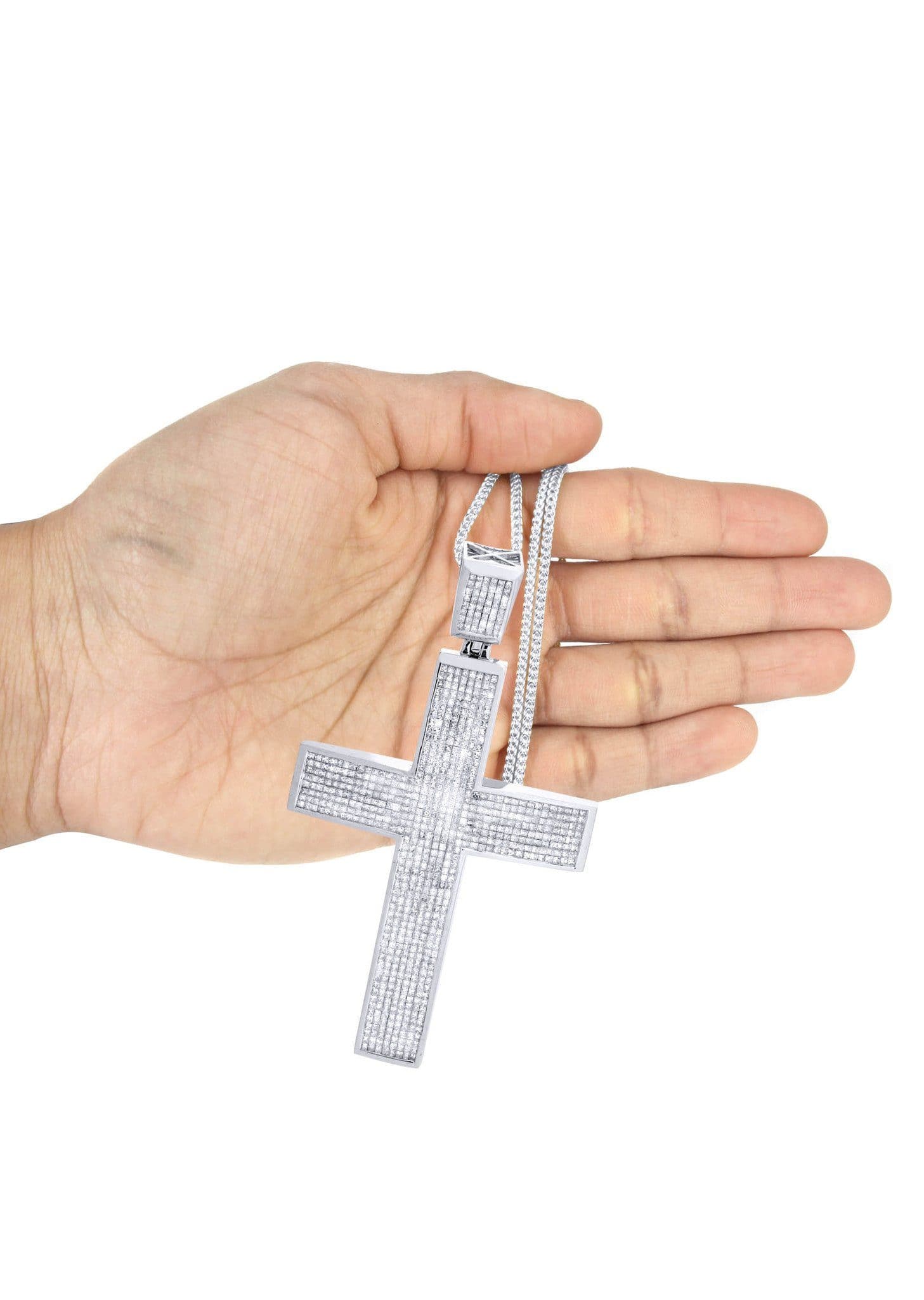 14K White Gold Diamond Cross Pendant Necklace - 18.92 Carats | Elegant Religious Jewelry for Women, Perfect for Baptism, First Communion & Special Occasions
