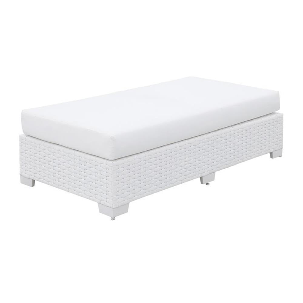 Furniture of America Arthur White Rattan Rectangular Patio Ottoman - Outdoor Garden, Poolside, and Patio Lounge Seating Accent Piece