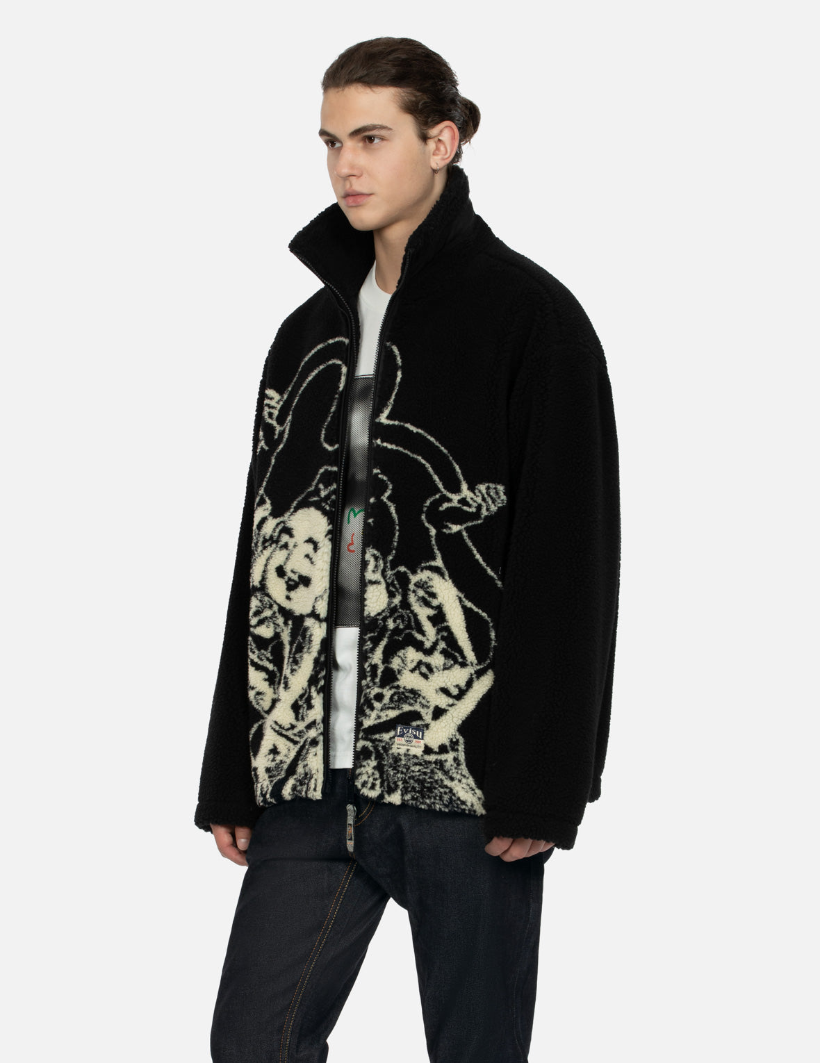 Godhead and Seagull Jacquard Relax Fit Sherpa Jacket for Men - Cozy Winter Fleece Lined Outerwear for Casual Wear & Outdoor Activities