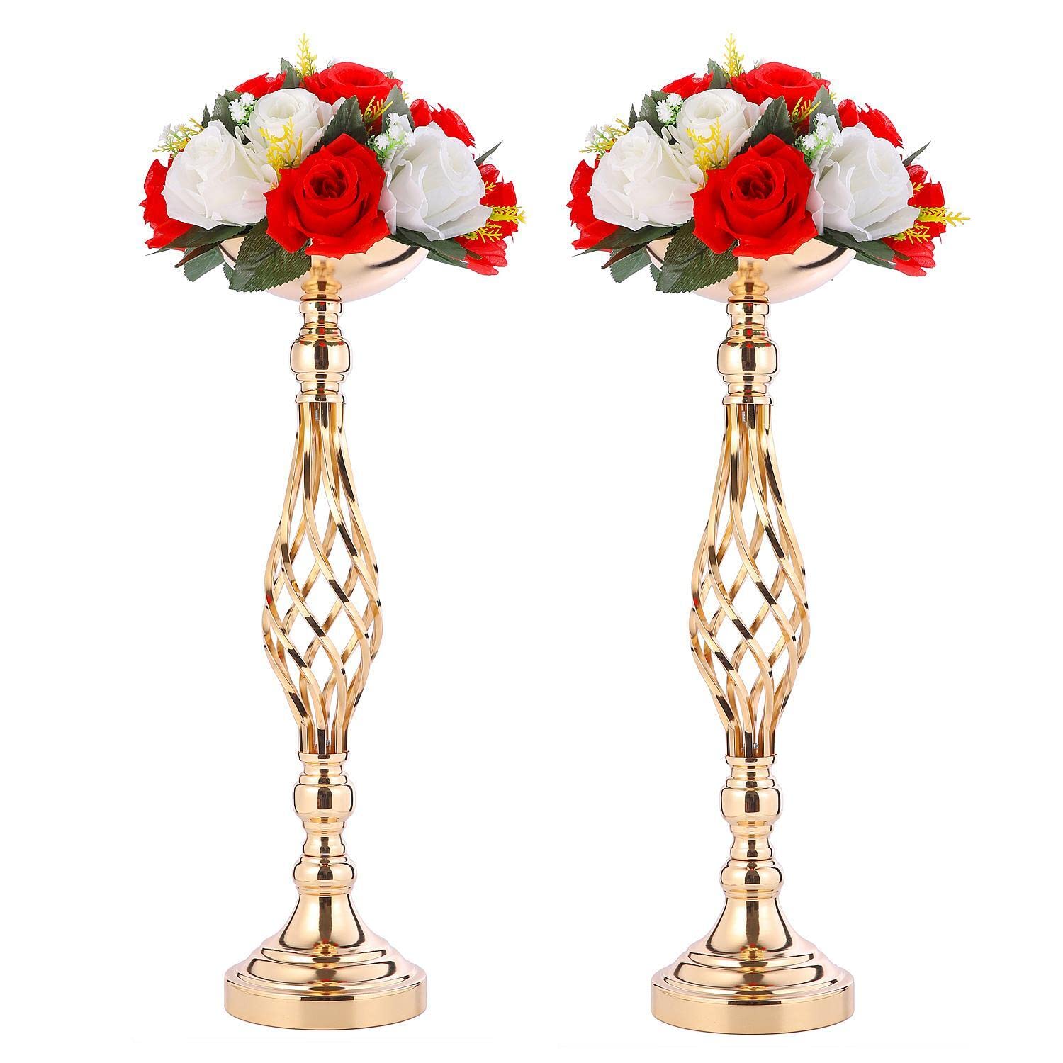 2 Pcs Elegant Wedding Centerpieces for Reception Tables - Twist Candle Holders & Metal Flower Vases - Perfect for Wedding Party, Dinner Events, Hotel & Home Decor - Ideal for Romantic Dinners, Anniversary Celebrations and Special Occasions