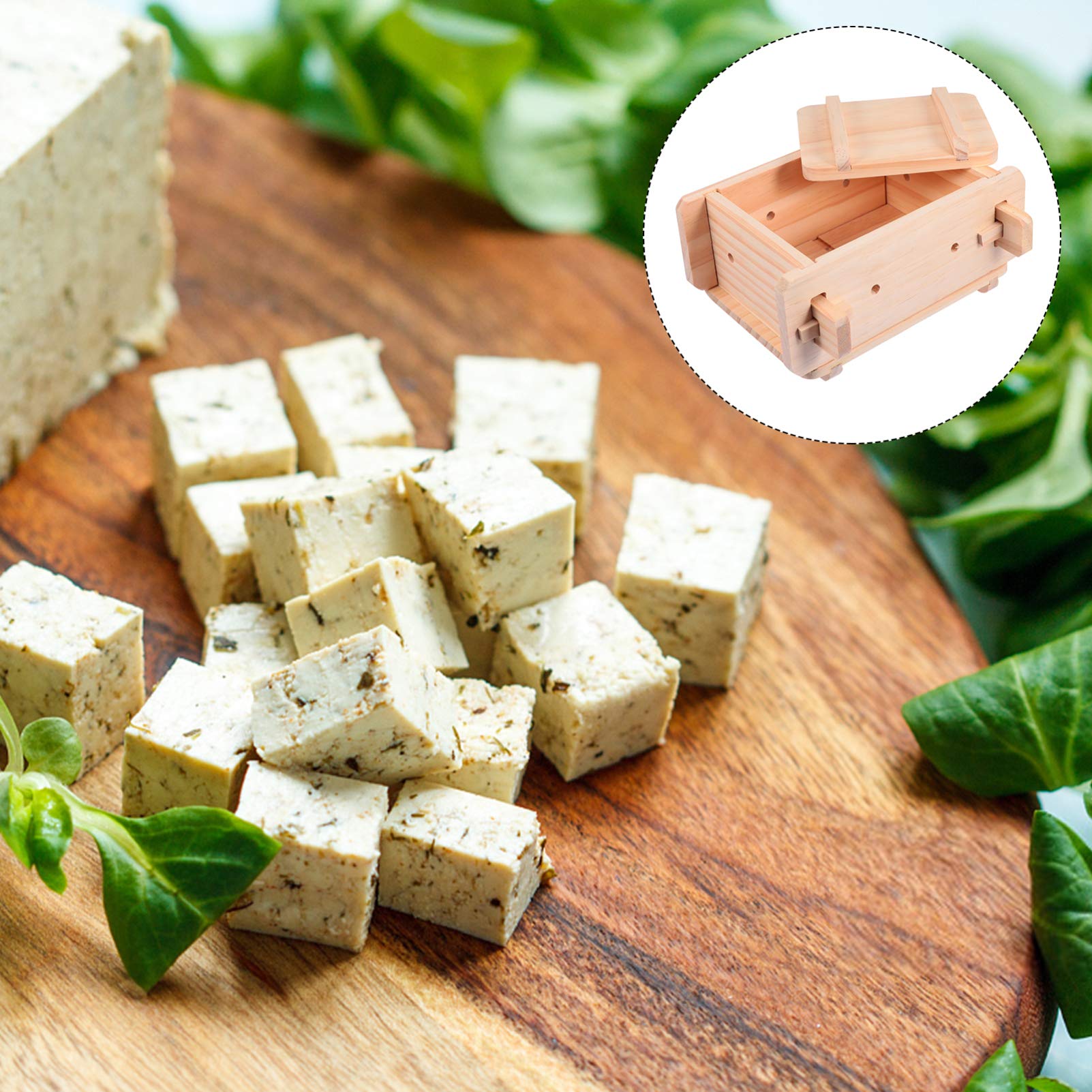 DOITOOL Wooden Tofu Press & Cheese Press - Manual Feta, Soybean Curds, Goat Cheese, Paneer & Vegan Nut Cheese Maker (22.5x19.5x10.5cm) for Home Kitchen, DIY Cheese Making & Healthy Vegan Cooking