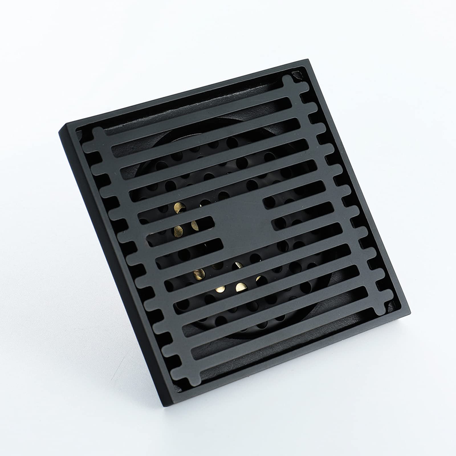 4 Inch Square Brass Shower Drain with Removable Cover & Deodorant Core - Black Bathroom Floor Drain for Shower, Bathtub, and Wet Room Installation