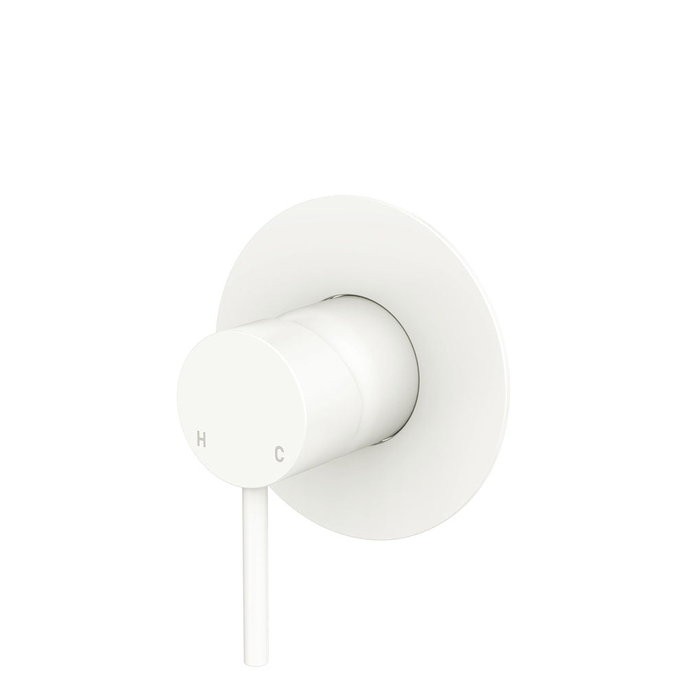 Fienza 228101MW Matte White Large Round Plate Wall Mixer Faucet - Modern Bathroom Sink Mixer for Vanity, Powder Room & Guest Bathroom