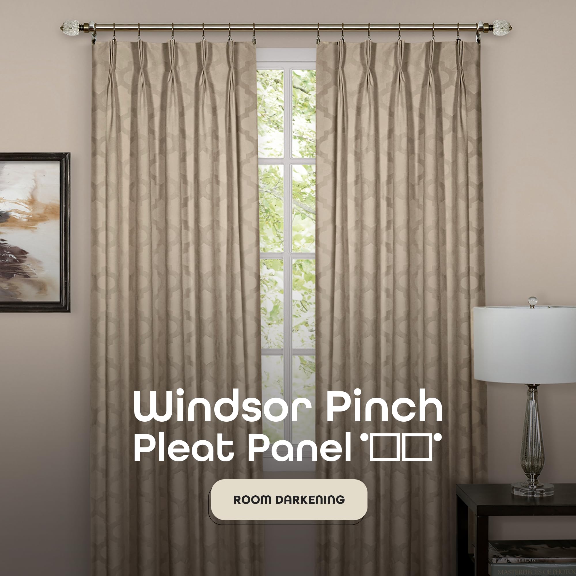 Windsor Blackout Curtains 34x84 Inch - Room Darkening Pinch Pleat Drapes for Bedroom & Living Room | Soft Polyester Window Panels in Camel | Light Blocking Thermal Insulated Curtains by Achim Home Decor | Perfect for Home Theater, Nursery & Shift Workers