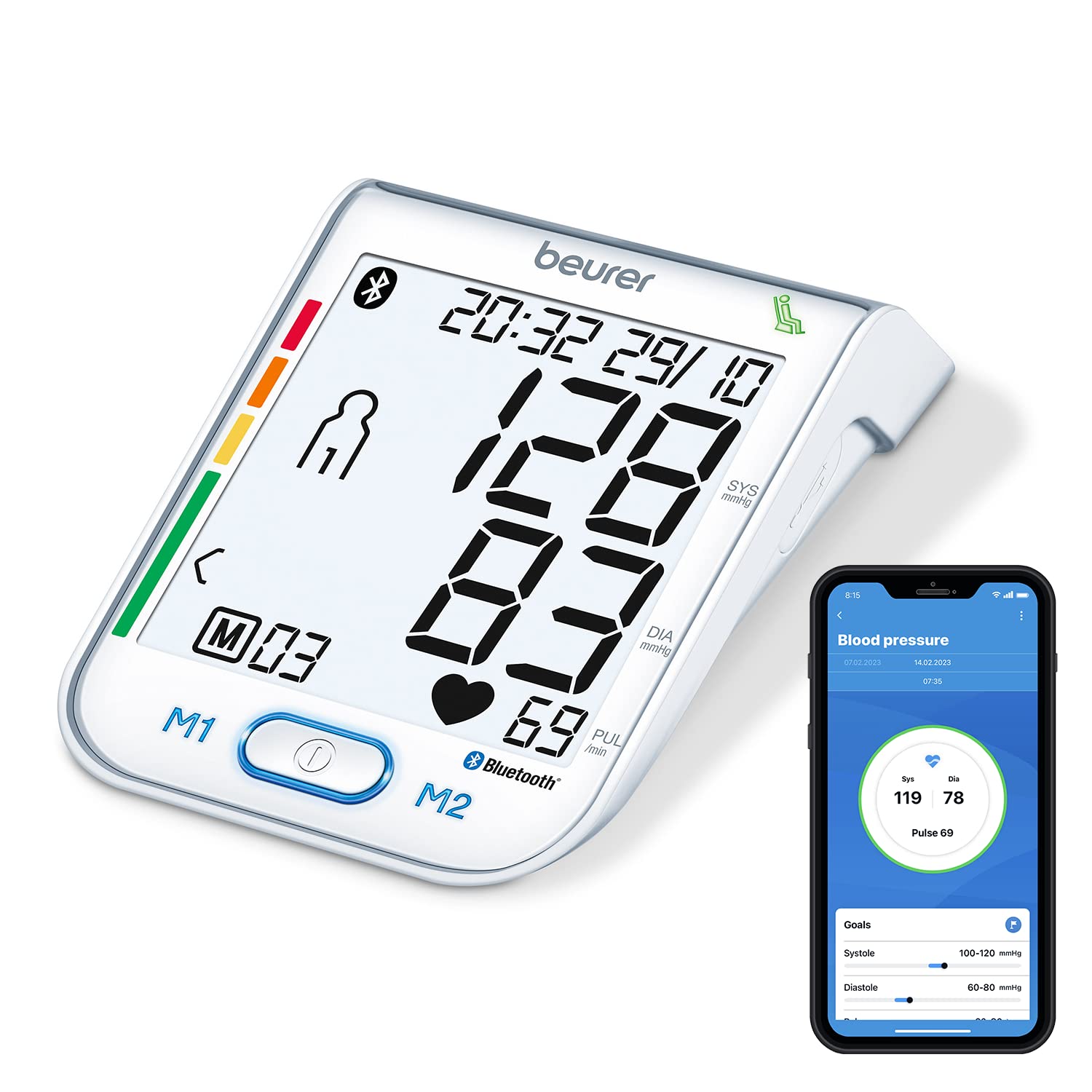 Beurer BM 77 Bluetooth Upper Arm Blood Pressure Monitor with Patented Rest Indicator - Wireless Smart BP Cuff for Adults & Pregnant Women - Track & Manage Hypertension at Home or On-the-Go