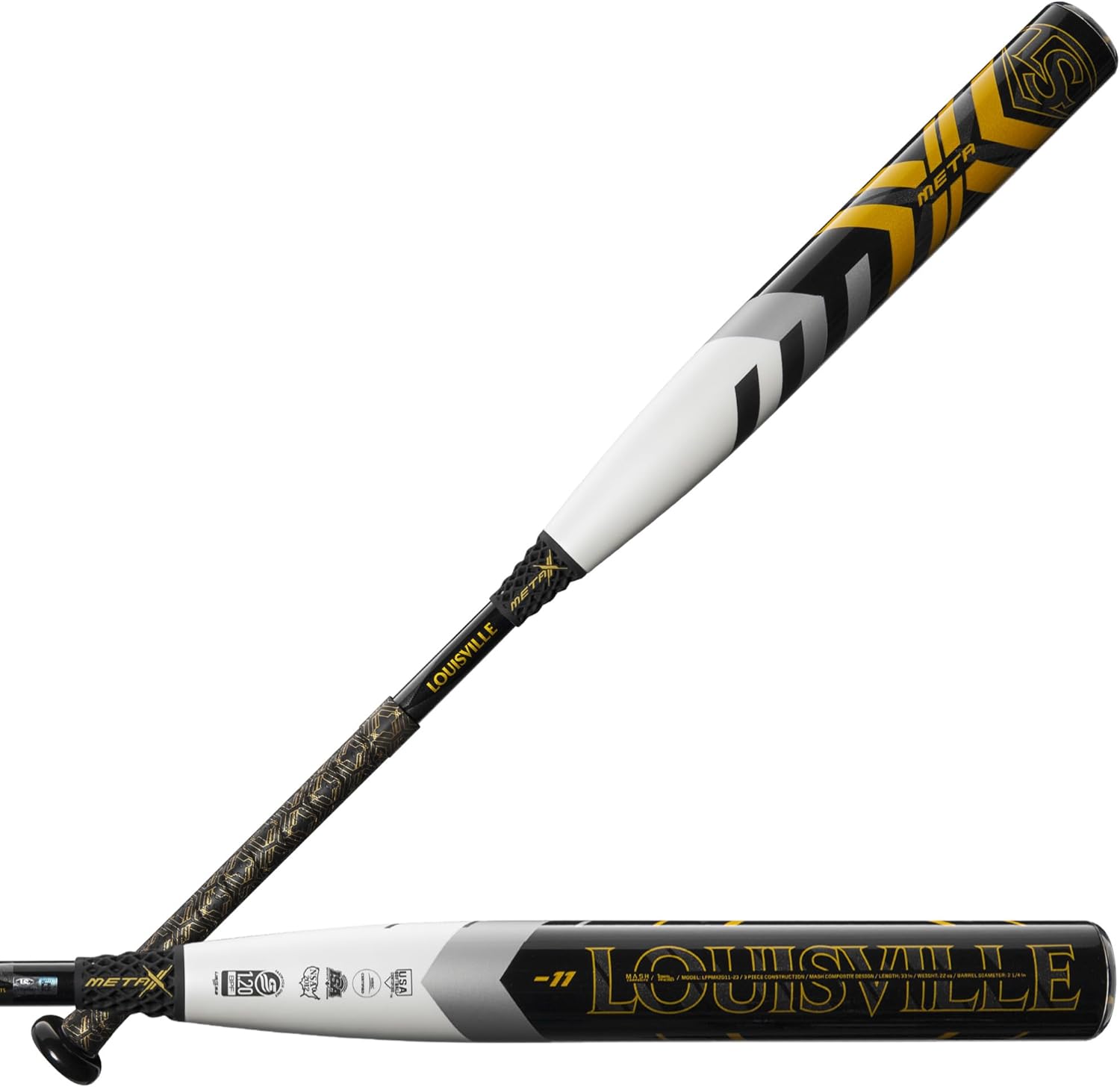 Louisville Slugger 2024 Meta Fastpitch Softball Bat - White/Black/Gold - USSSA Certified for Fastpitch Softball Games & Tournaments