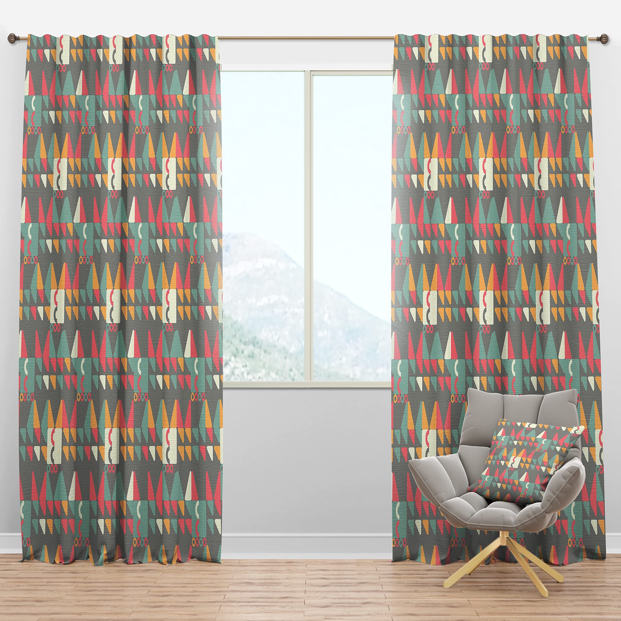 DesignQ Blackout Curtains - Retro Abstract Design V - Thermal Insulated Bedroom & Living Room Curtains - Single Panel 52x108 Inches - Perfect for Light Blocking, Privacy & Energy Saving