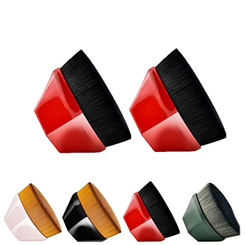 2 Pcs Flat Top Kabuki Foundation Makeup Brushes for Liquid & Powder, Professional Momma Brush Set for Flawless Face Makeup - Perfect for Daily Use & Special Occasions (Red)