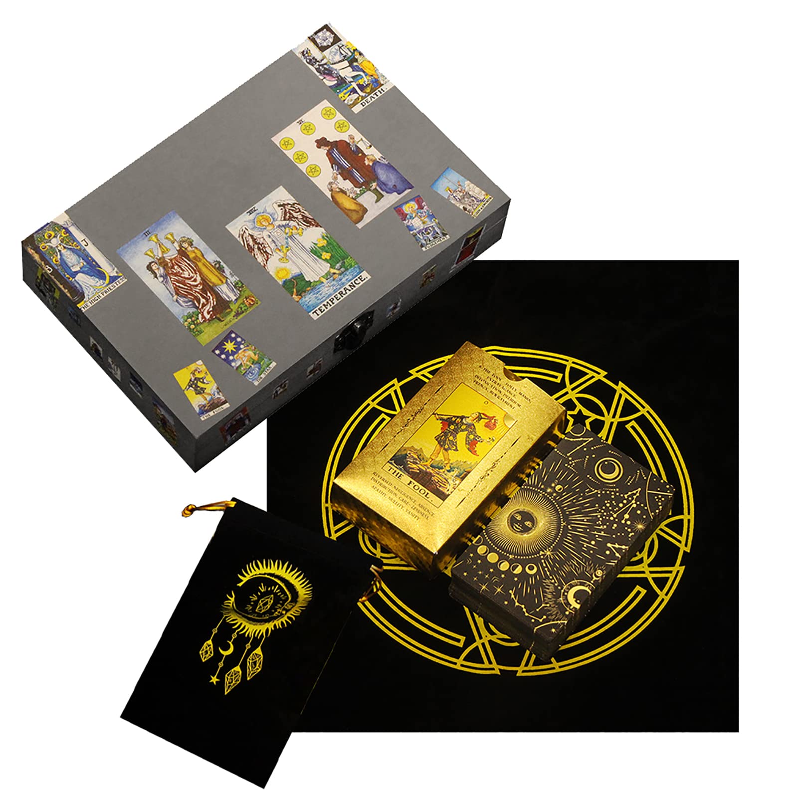 78-Card Tarot Deck with Guide Book & Storage Box - Waterproof PVC Fortune Telling & Divination Cards for Beginners & Professionals | Perfect for Spiritual Guidance, Meditation & Psychic Readings (Black)