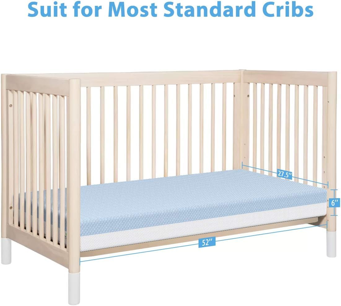Dual-Sided Memory Foam Crib Mattress for Infants & Toddlers - Breathable 3-Layer Premium Baby Bed Mattress with Removable Washable Cover (White & Blue) | Safe & Comfortable Nursery Sleep Solution for Newborns to Toddlers