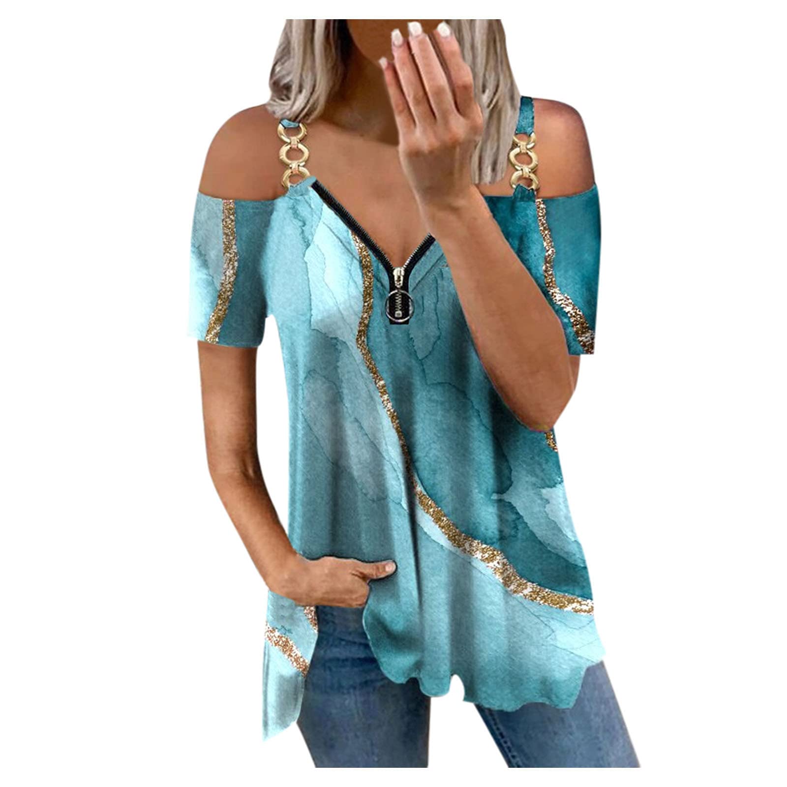 Women's Floral Print Off-The-Shoulder Short Sleeve T-Shirt - Summer Casual Loose Fit Blouse for Women - Perfect for Beach, Vacation and Everyday Wear