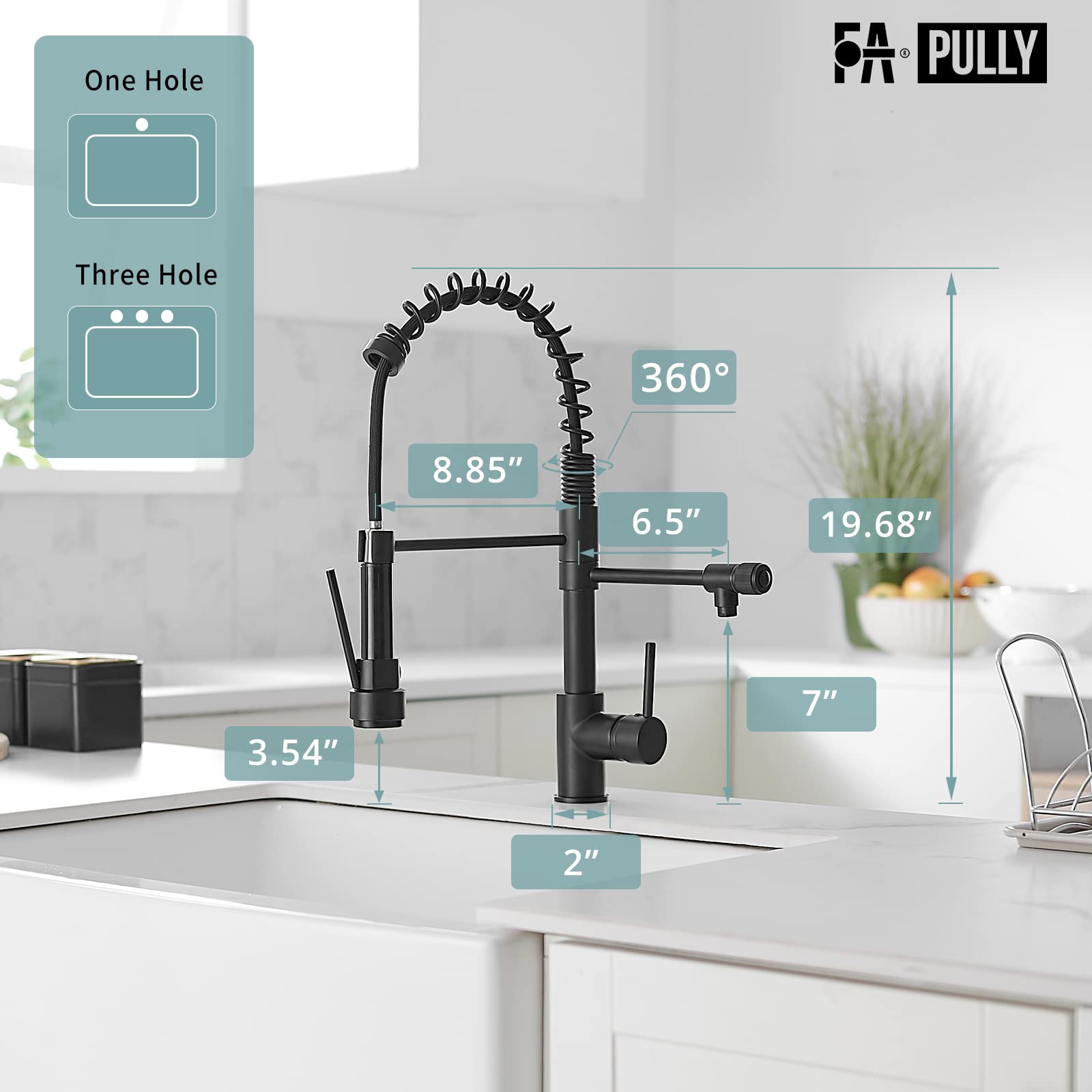 Black 3-Way Kitchen Faucet with Pull-Down Sprayer, Commercial Sink Faucet with Drinking Water Filter & Cold Pot Filler, Ideal for Home Kitchens & Restaurants