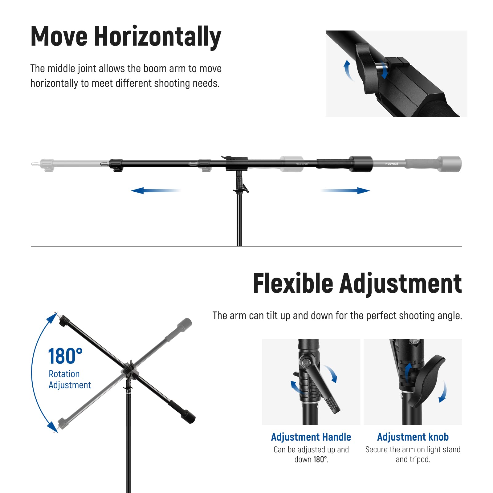 NEEWER 9.8ft/3m Air Cushioned Aluminum Light Stand with Boom Arm - Heavy Duty Adjustable Photography Stand for Studio Flash, Softbox, Umbrella & Ring Light - Includes Counterweight & Sandbag - Max Load 5kg (2 Pack) - Perfect for Professional Photography & Video Production