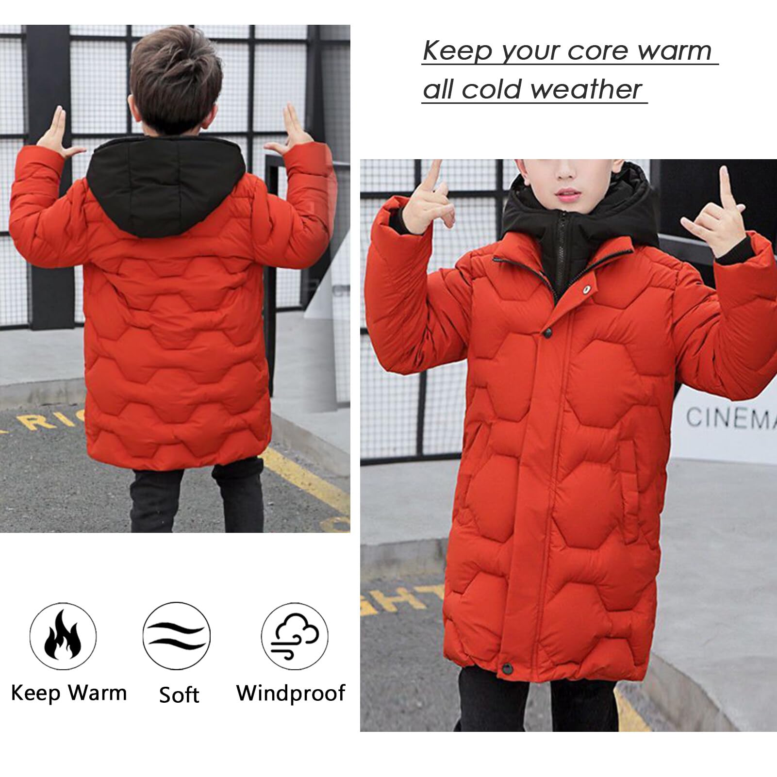 SEAUR Kids Winter Coat - Waterproof Hooded Puffer Jacket with Double Zipper for Boys & Girls | Warm Down Outerwear for Daily Wear, Hiking & Climbing Adventures