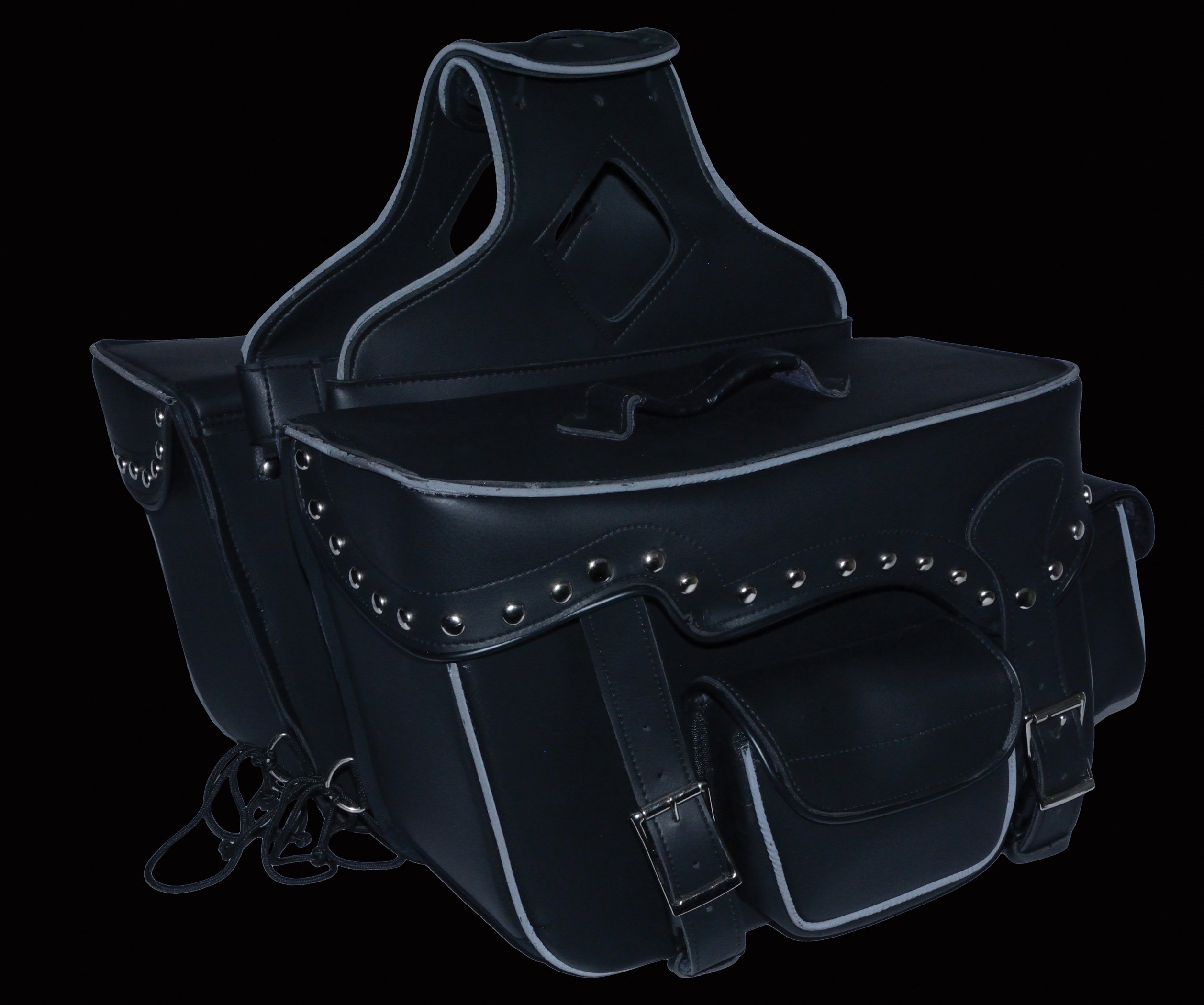 Milwaukee Performance Double Strap Black PVC Throw Over Motorcycle Saddlebags (Studded) - Durable Waterproof Storage for Cruiser & Touring Bikes, Perfect for Road Trips & Daily Commuting