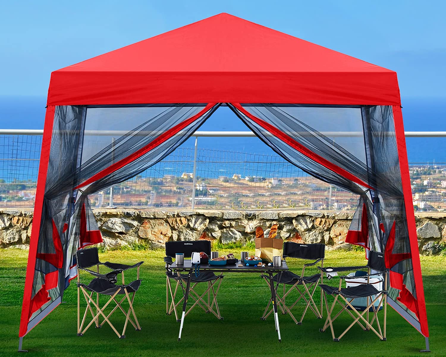 ABCCANOPY Stable Pop Up Outdoor Canopy Tent with Netting Wall - Red | Portable Shade Shelter for Camping, Beach, Picnic, Backyard & Outdoor Events