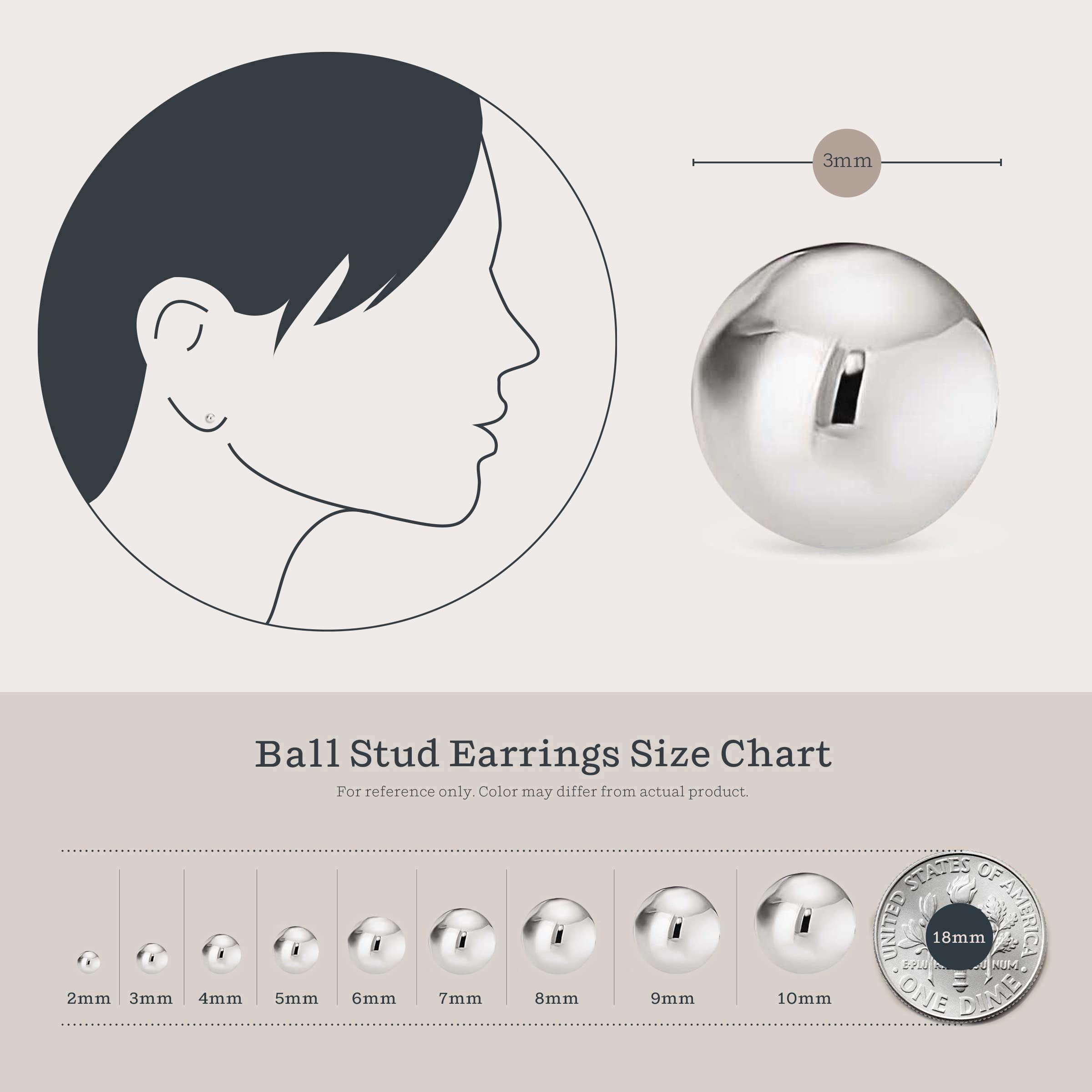 5-Piece Sterling Silver & Gold Plated Hypoallergenic Stud Earrings Set for Women | 2mm-6mm Round Ball Earrings in 925 Silver, 14K Gold & Rose Gold | Perfect for Daily Wear, Gifts & Special Occasions
