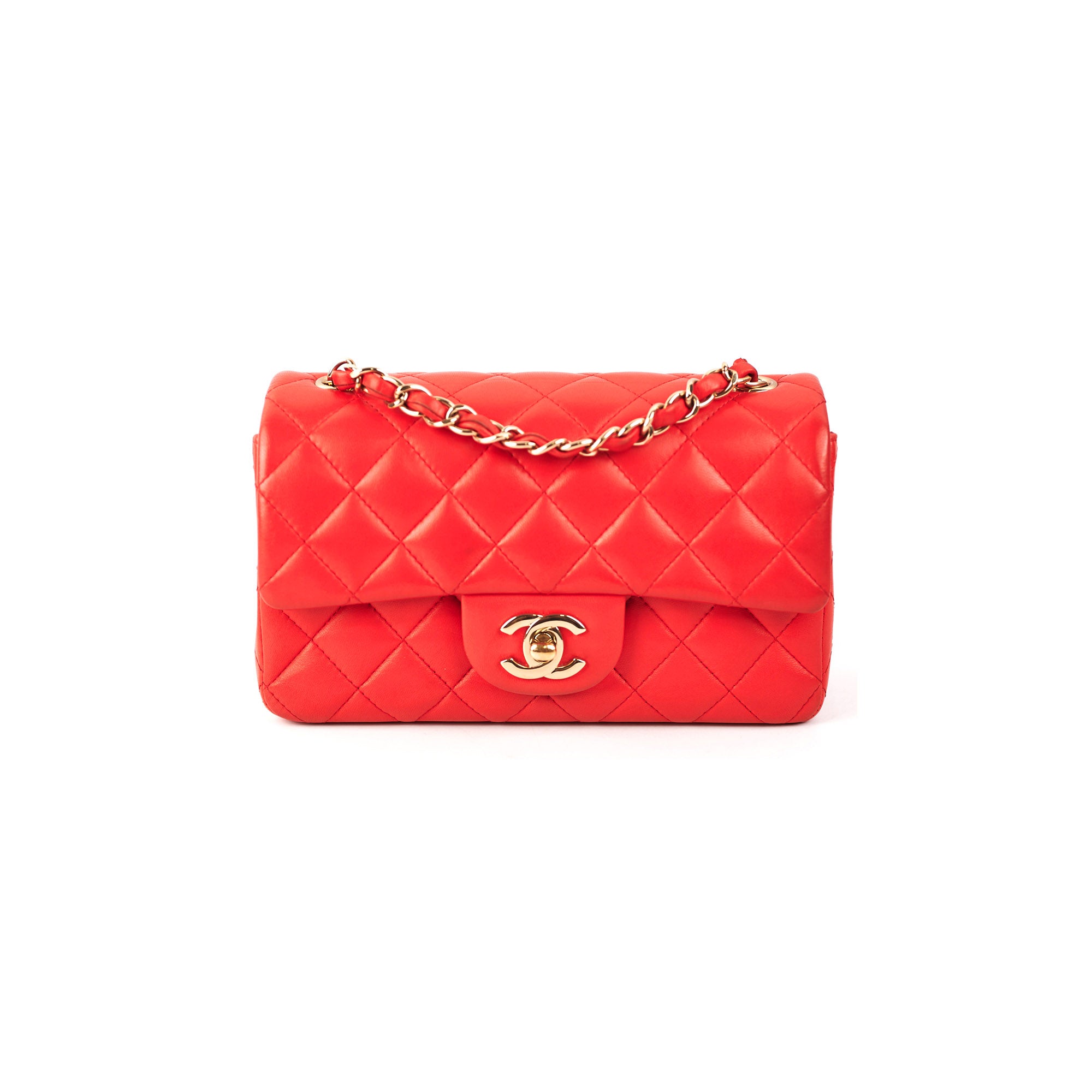 Chanel Quilted Mini Rectangular Flap Bag in Red with Orange Undertone - Luxury Crossbody Purse for Women, Perfect for Date Night & Evening Events