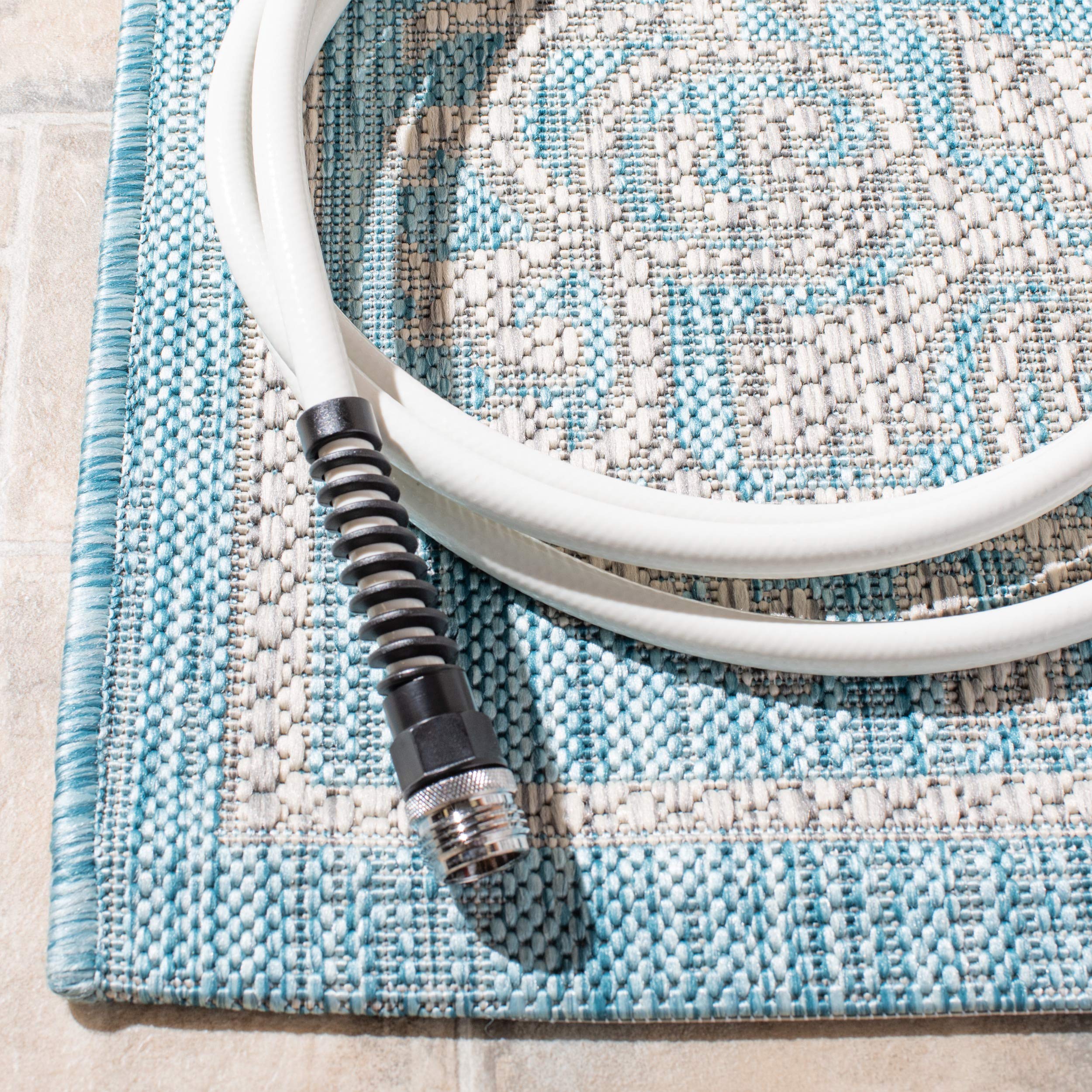 SAFAVIEH Courtyard Collection 8' x 11' Aqua/Grey Indoor Outdoor Waterproof Area Rug - Easy to Clean, Perfect for Patio, Backyard, Mudroom & High Traffic Areas