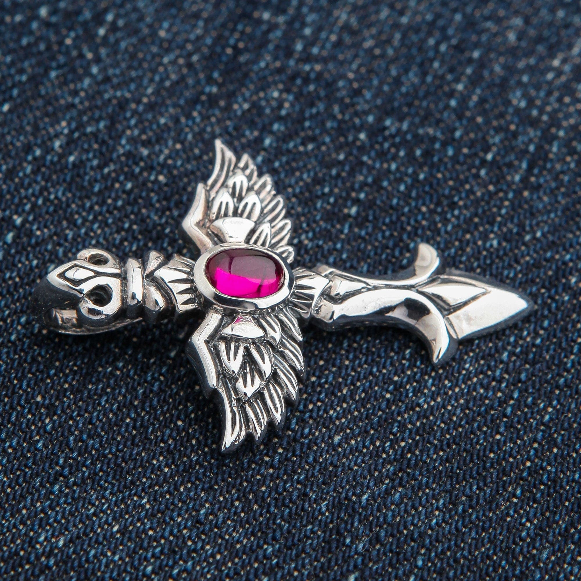 Red Angel Wings Gothic Pendant Necklace - 925 Sterling Silver Jewelry for Women - Perfect for Gothic Fashion, Halloween Costumes & Dark Romance Outfits