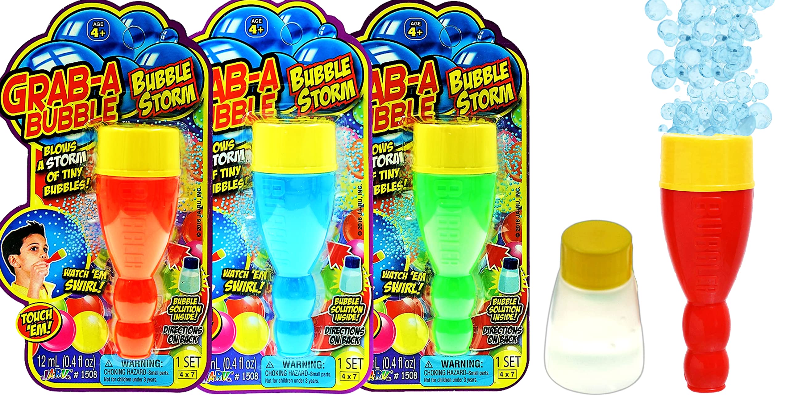JA-RU Mini Handheld Bubble Blower with Non-Toxic Solution - Fun Touchable Bubbles for Kids, Stress Relief Fidget Toy | Perfect for Birthday Parties, Outdoor Play, Sensory Activities & Autism Therapy (3-Pack) - Great for Backyard Fun, Park Playdates, Special Needs Sensory Play, Summer Activities and Toddler Outdoor Games