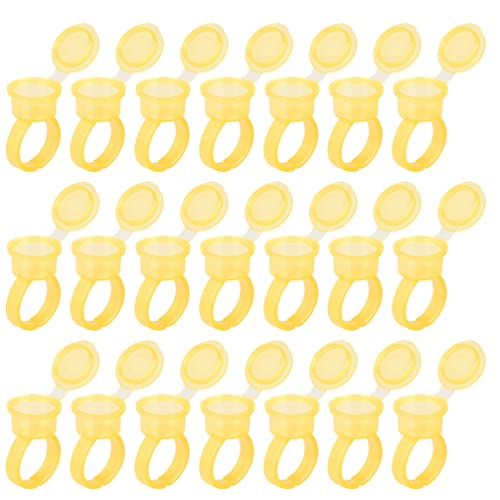 DOITOOL 50 Pcs Disposable Tattoo Ink Rings - Plastic Microblading Pigment Cups, Glue Holders for Eyebrow Tattoo, Eyelash Extension & Nail Art Supplies (Yellow) | Ideal for Professional Tattoo Artists, Beauty Salons & Home Use