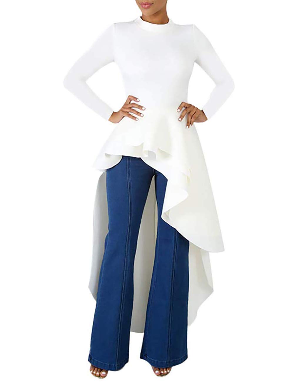 Lrady Women's Casual Shirt Dress - High Low Ruffle Blouse Asymmetrical Peplum Top Long Tunic Dress for Work, Date Night & Spring Outfits