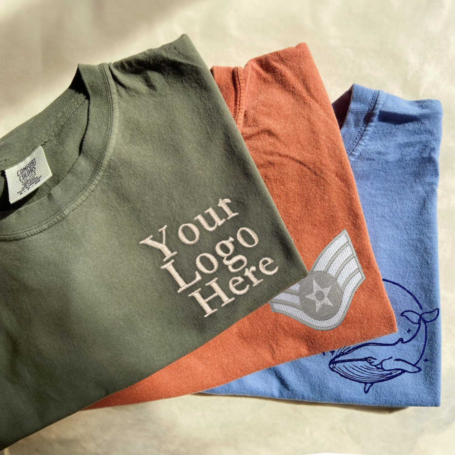 Custom Embroidered Comfort Color® T-Shirts with Text Logo - Soft Cotton Tees for Casual Wear & Personalized Gifts