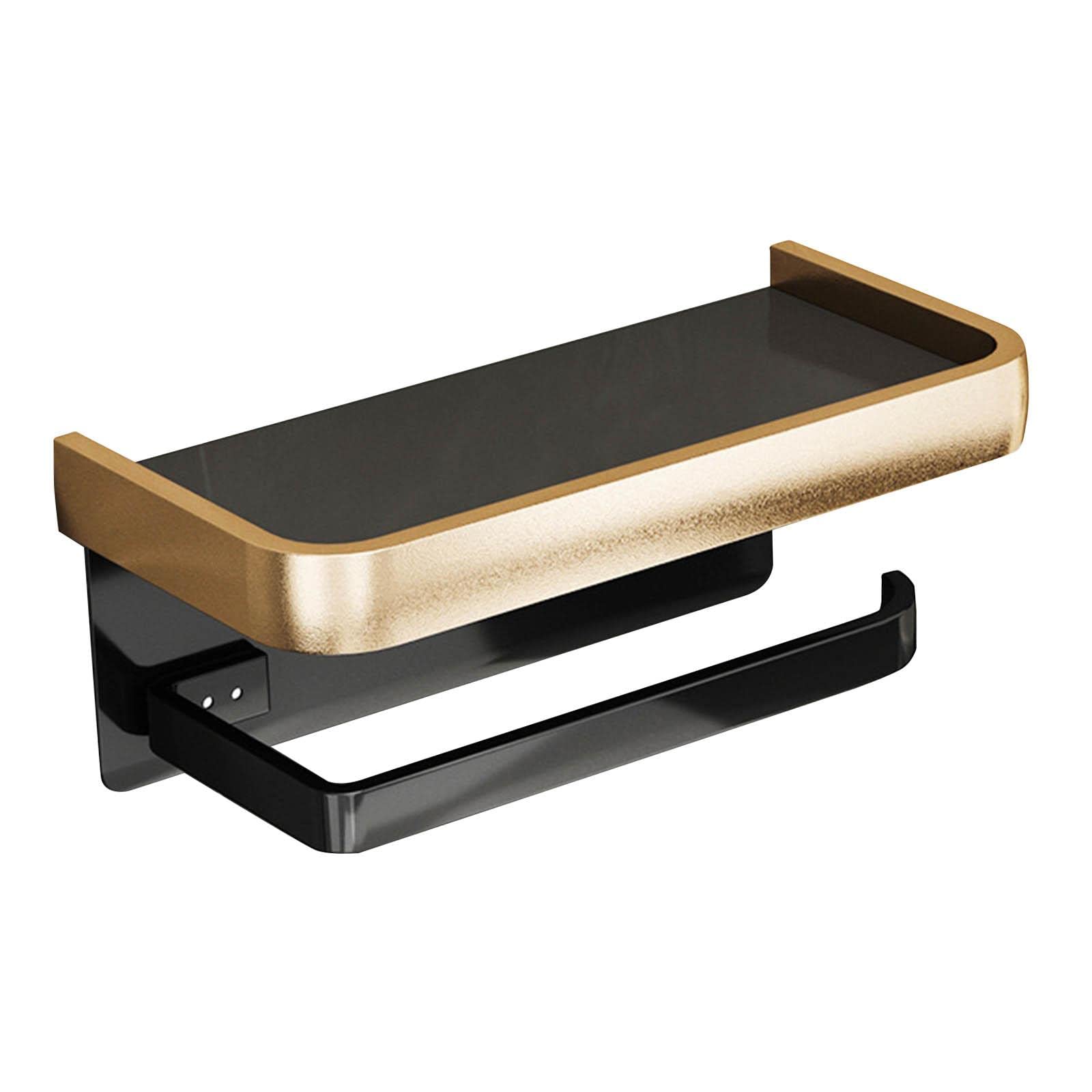 Rustproof Wall Mounted Shower Shelf - Modern Bathroom Storage Organizer with Shelf for Toiletries, Black & Gold Finish | Perfect for Bathroom, Washroom, Hotel & Spa Organization