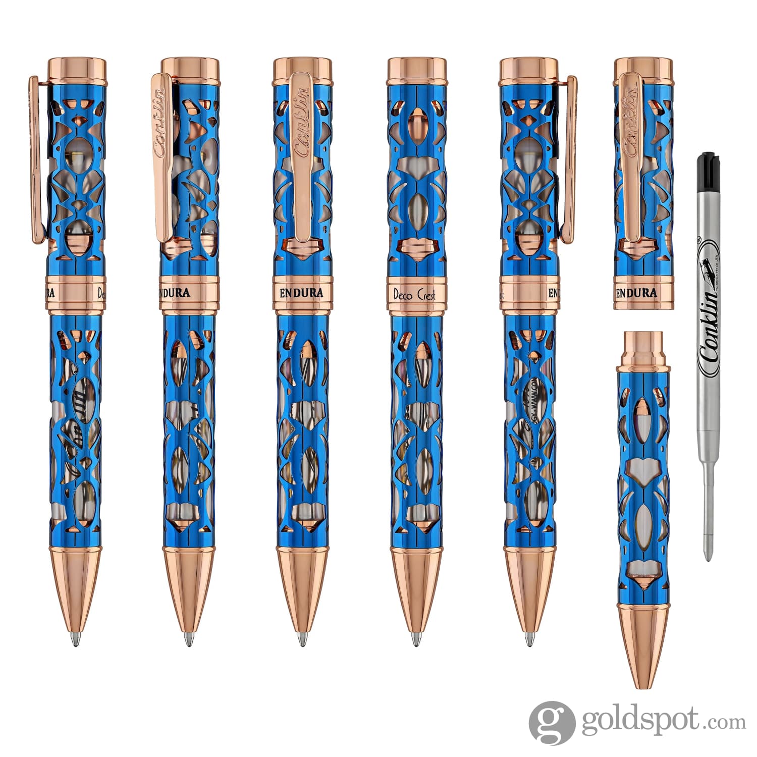 Conklin Endura Deco Crest Ballpoint Pen - Demo Blue with Rose Gold Trim | Premium Writing Instrument for Office, Business Gifts & Luxury Pen Collection