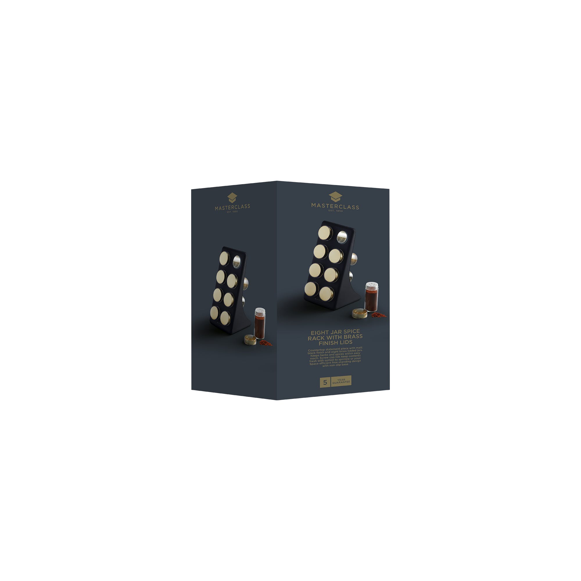Premium 8-Jar Spice Rack with Elegant Brass Finish Lids - Perfect for Kitchen Organization & Stylish Countertop Display