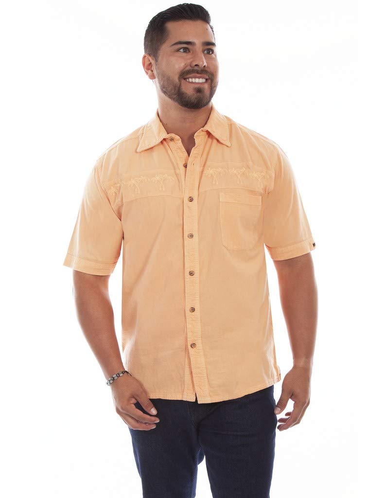 Farthest Point Men's Casual Short Sleeve Shirt with Palm Tree Embroidery - Breathable Summer Top for Beach Vacation & Outdoor Activities