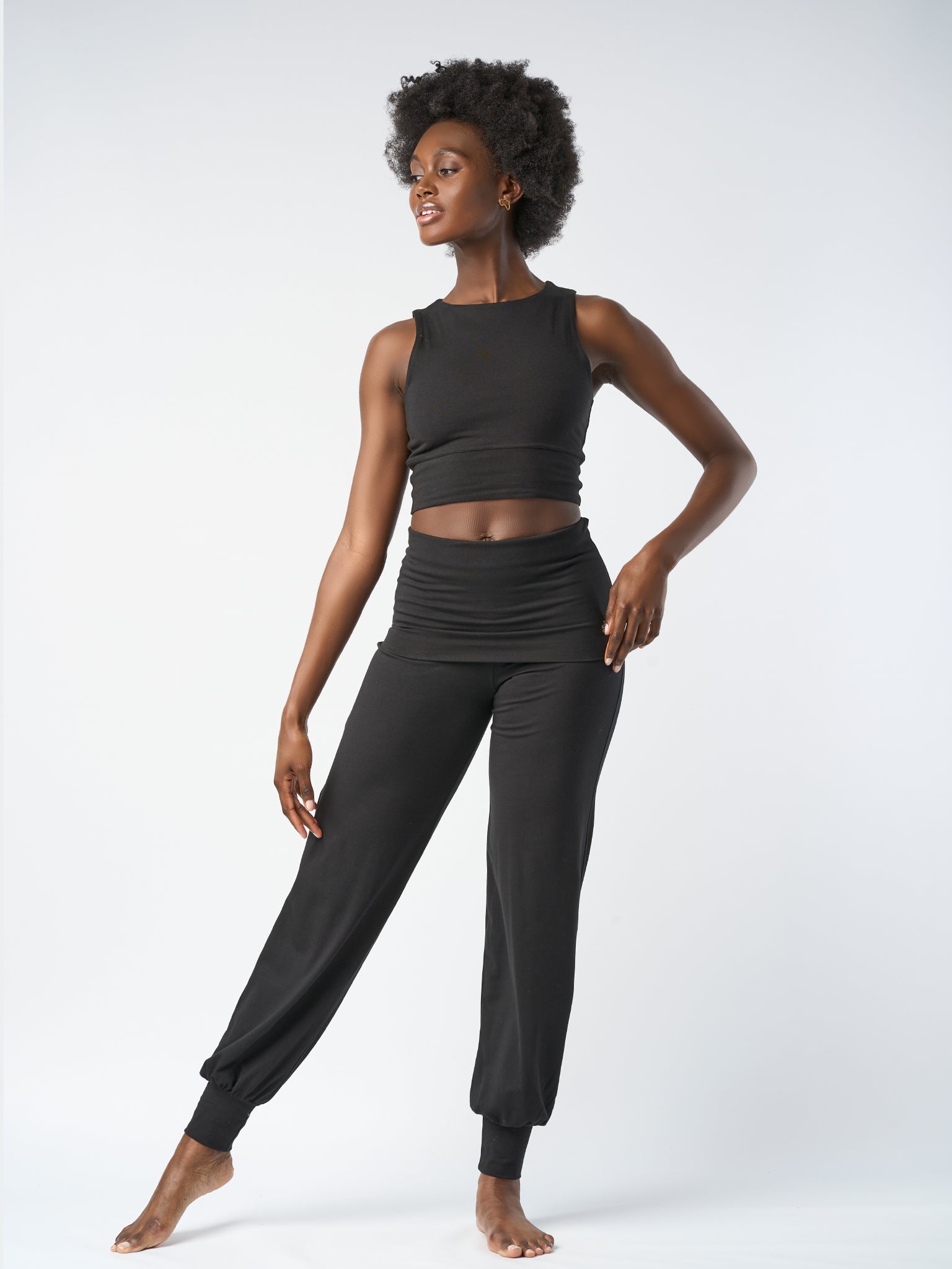 Gossypium Aspire Harem Pants for Women - Comfortable Black Cotton Lounge Pants for Yoga, Meditation, and Home Relaxation