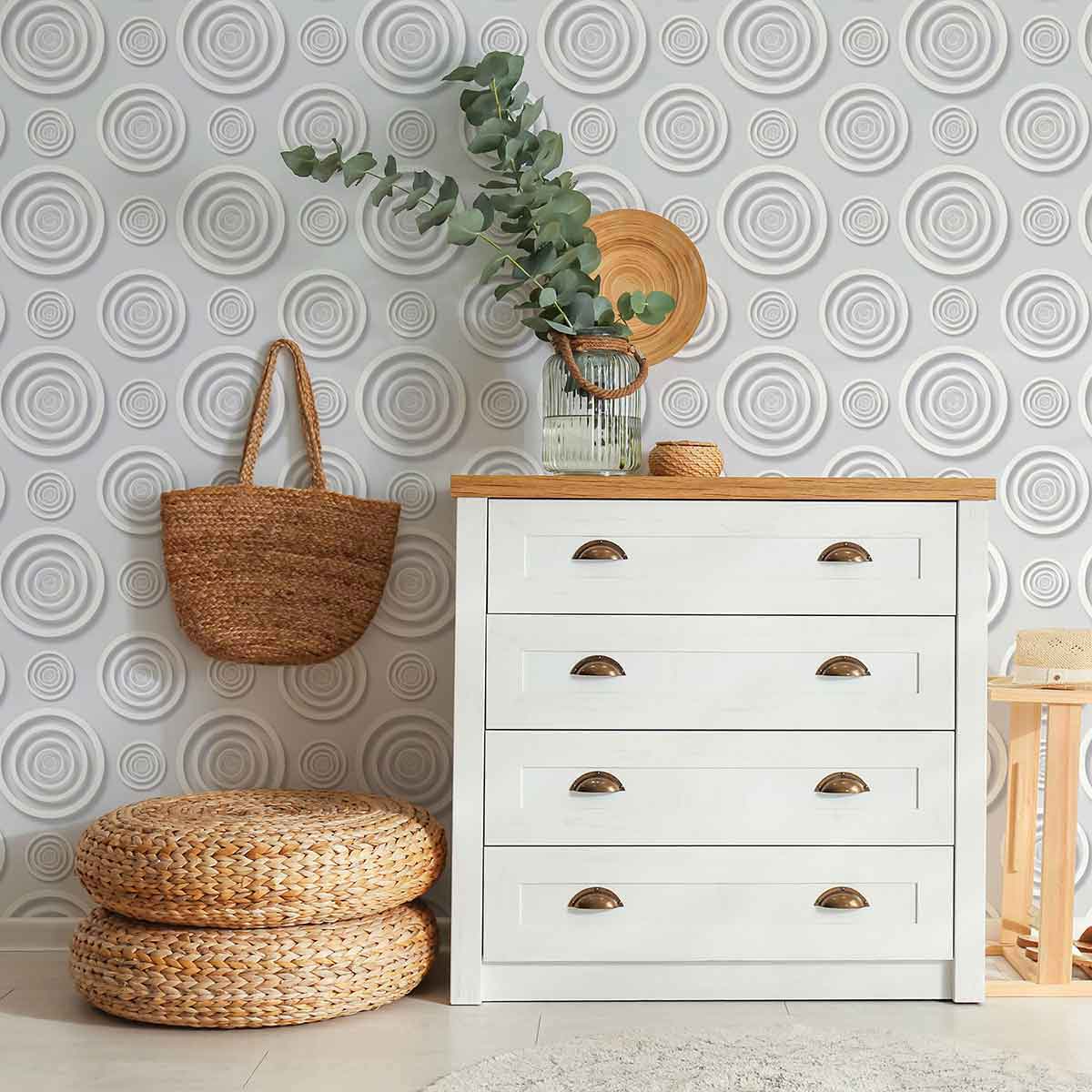 Grey Circle Peel and Stick Removable Wallpaper - Self-Adhesive Decorative Wall Covering for Bedroom, Living Room, and Office Decor