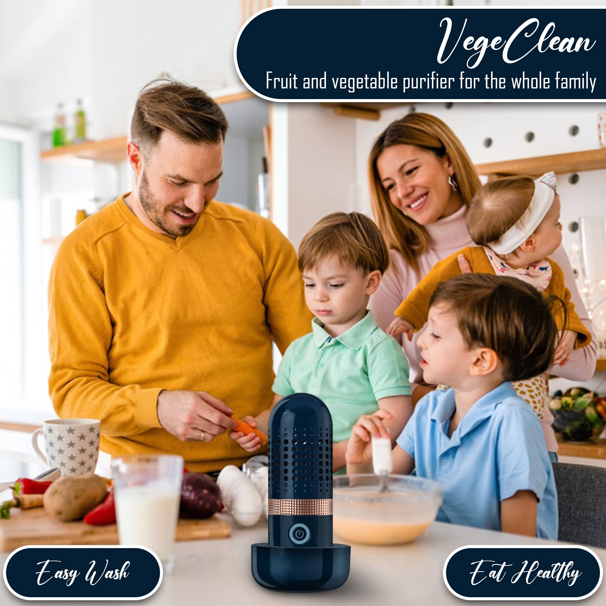 Portable 4400mAh USB Rechargeable Fruit and Vegetable Cleaner Machine - Automatic Household Capsule-Shaped Washer for Fresh Produce | Perfect for Kitchen, Camping & Travel Use