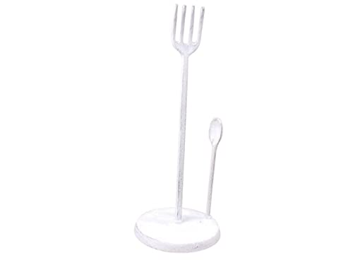 Vintage Whitewashed Cast Iron Fork and Spoon Kitchen Paper Towel Holder - 15