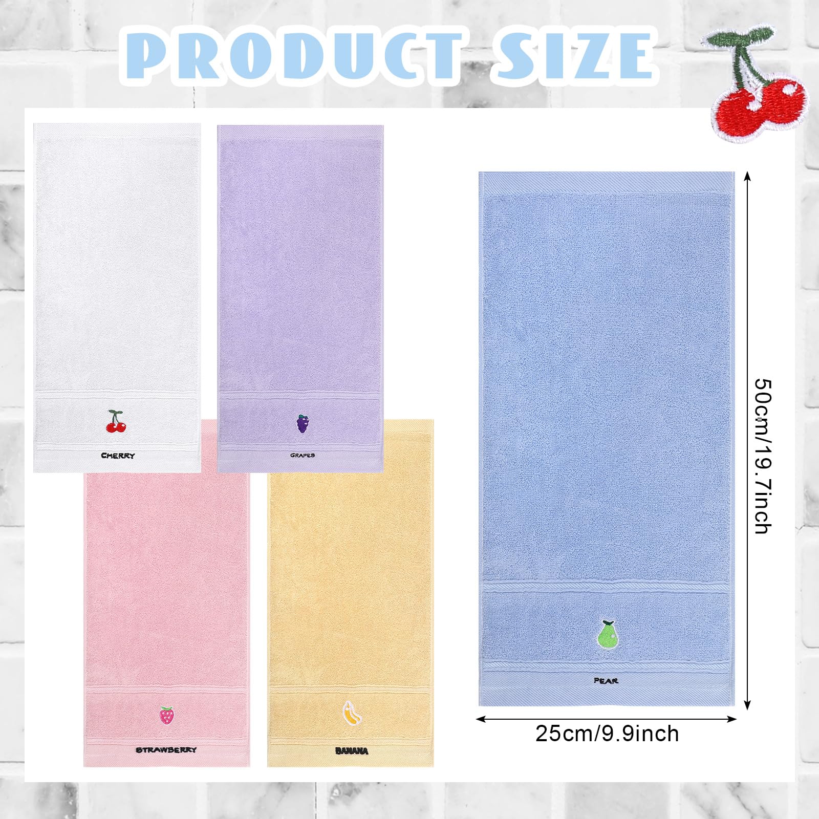 Geyoga 6-Piece Soft Absorbent Cotton Embroidery Hand Towels Set - Pastel Fruit & Animal Designs for Kitchen, Bathroom, Dish & Body Use - Perfect Christmas Home Decor Gift