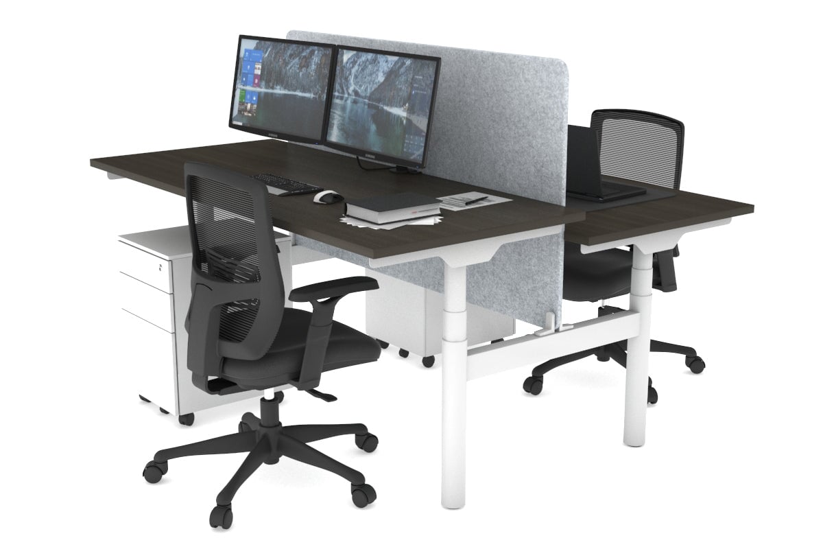 Flexi Premium Height Adjustable 2-Person H Bench Workstation - White Frame [1800L x 700W] - Ideal for Office, Home Workspace & Collaborative Environments