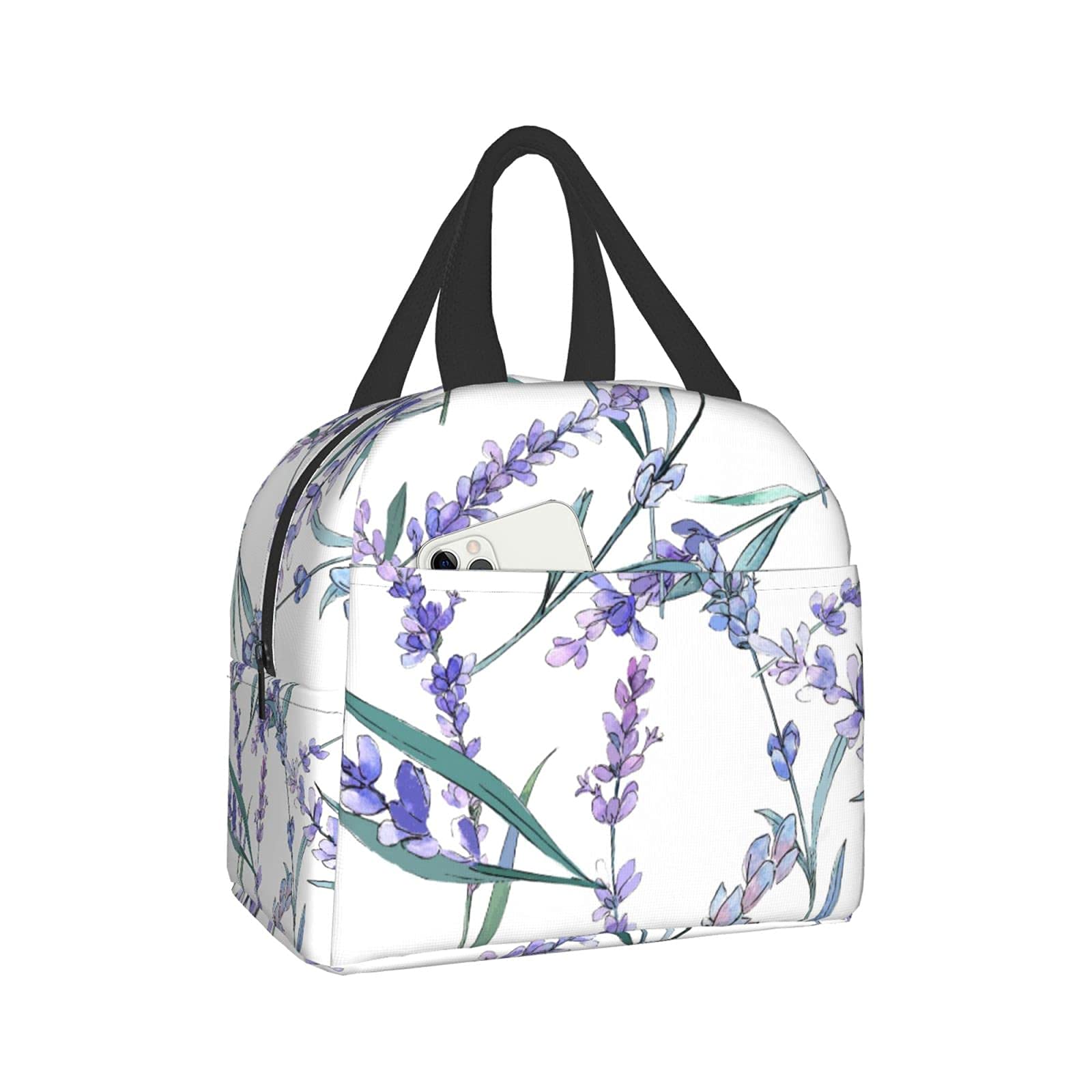 Insulated Purple Lavender Floral Lunch Bag for Women & Men - Reusable Tote Lunch Box for Work, Office, School, Travel & Picnic - Thermal Food Container Keeps Meals Fresh
