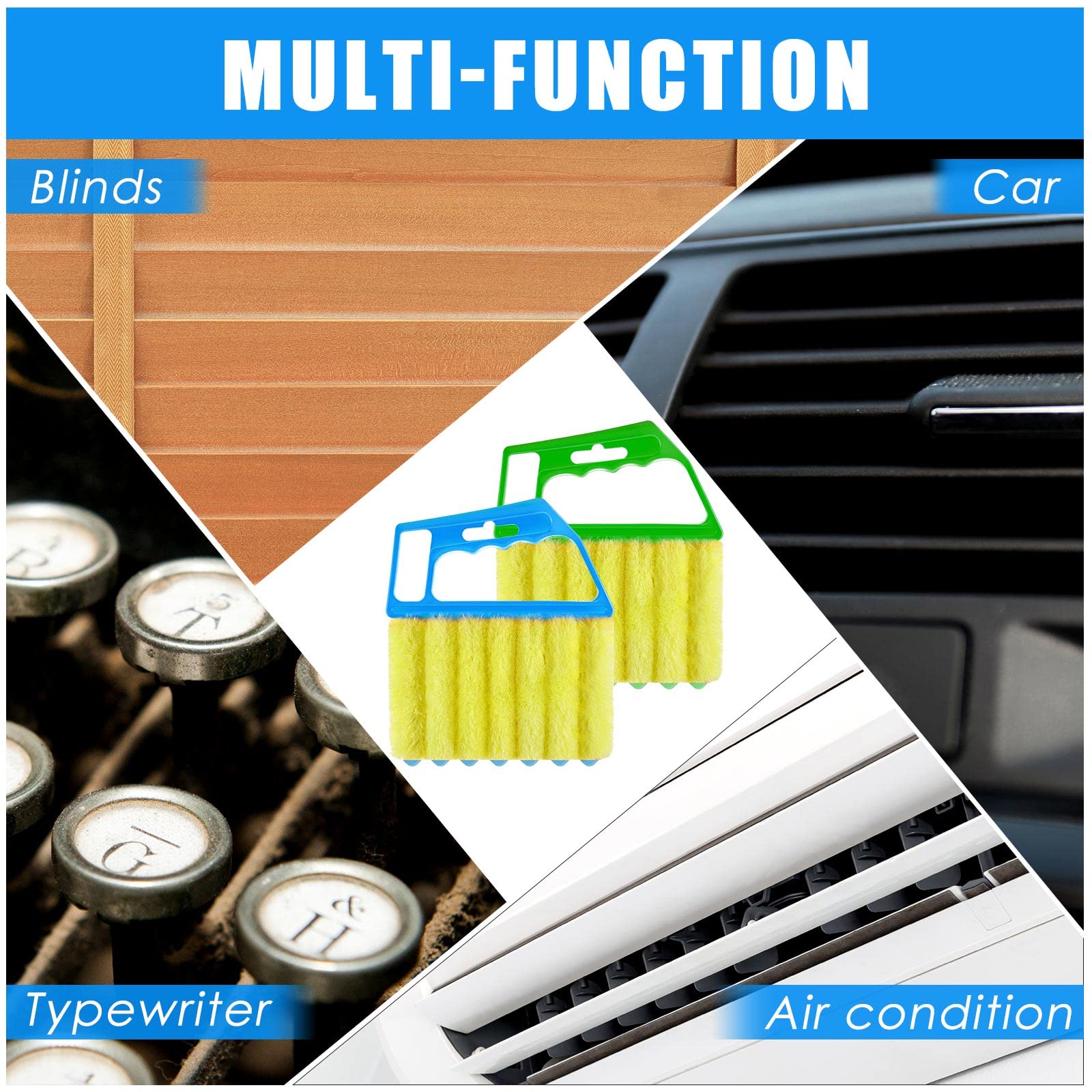 Geiserailie 2 Pack Washable Microfiber Blind Cleaner Duster - 7 Finger Dusting Tool for Window Blinds, Venetian Shades, Air Conditioner Vents & Wood Slats - Reusable Handheld Brush for Dust & Dirt Removal (Blue & Green) - Perfect for Home, Office & Car Cleaning
