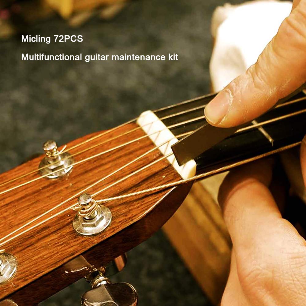 72PCS Professional Guitar Repair & Maintenance Tool Kit with Strings, Picks, Bridge Pins & Gauge - Complete Guitar Accessories Set for Acoustic, Electric Guitar, Ukulele, Bass & Banjo - Perfect for Musicians, DIY Repairs & Home Studio Use