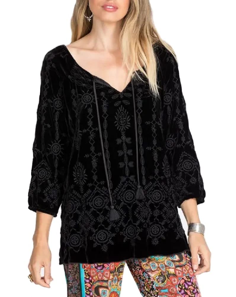 JWLA By Johnny Was Women's Long Sleeve Blouse - Flowy Boho Shirt with Embroidery Details for Casual Wear & Office Outfits