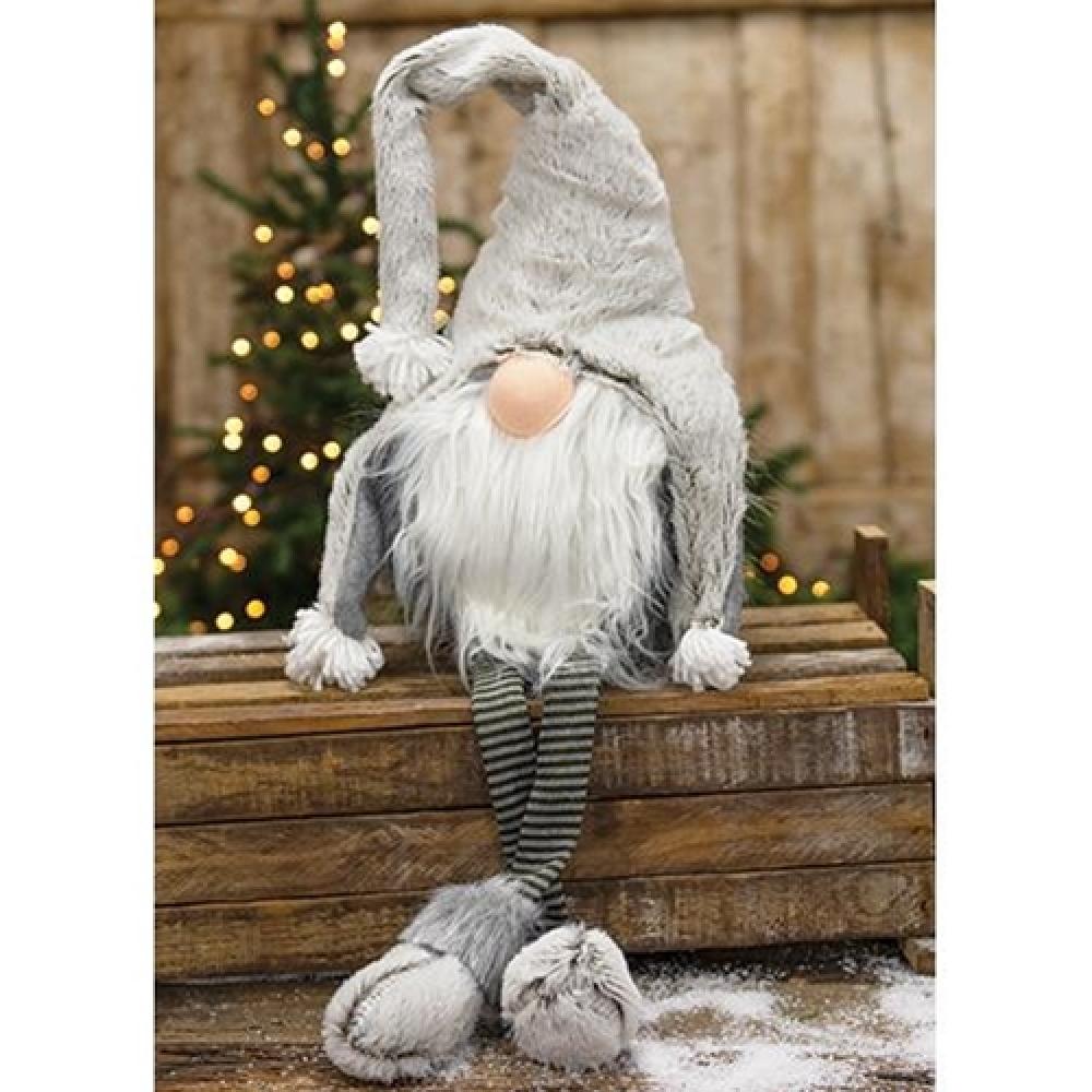 Medium Dangle Leg Plush Fuzzy Gray Santa Gnome - Christmas Decoration for Home, Office, and Holiday Party Decor