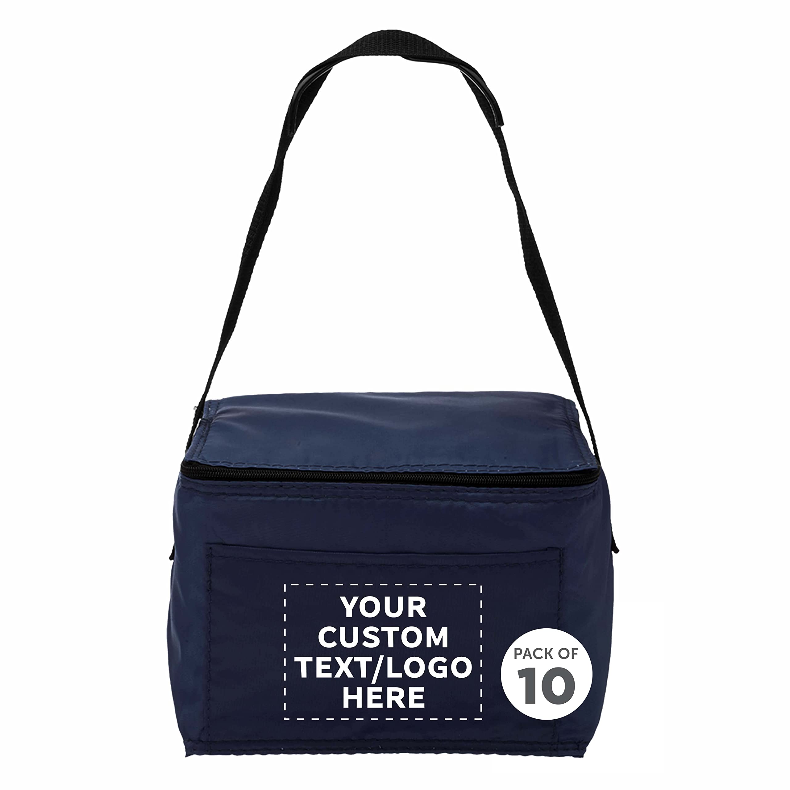 Custom Insulated Small Lunch Bags Set of 10 - Personalized Bulk Pack for Office, Picnic & Beach - Navy Blue Thermal Cooler Fits 6 Cans | Perfect for Work, School, Camping & Outdoor Activities